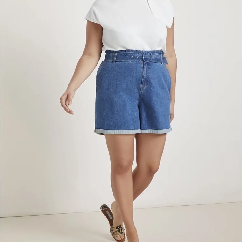 Eloquii Paper Bag High Waist Denim Shorts 18